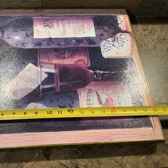 Vintage Wine Canvas w/ Woven Wood Frame 20" X 16" - Picture 2 of 5